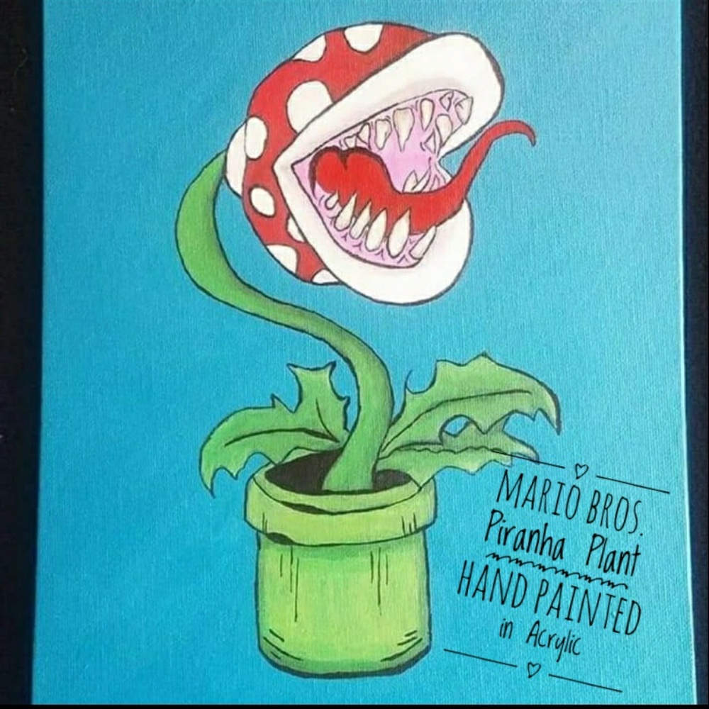 Super Mario Bros. Piranha Plant Hand Painted 9x12